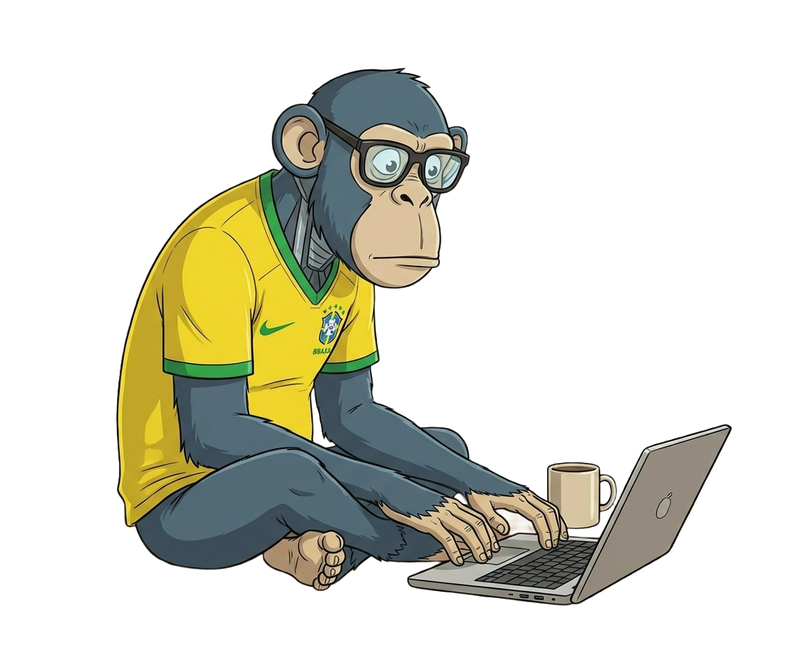 Monkey character writing on a laptop